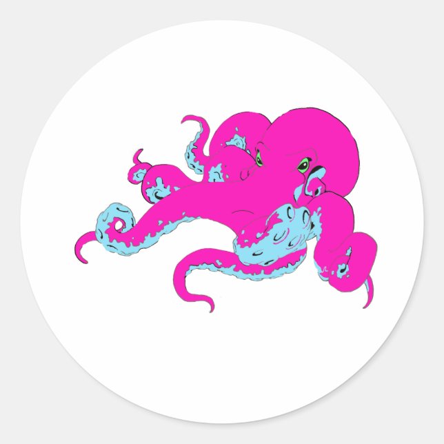 Pink Octopus Runder Aufkleber (Vorderseite)