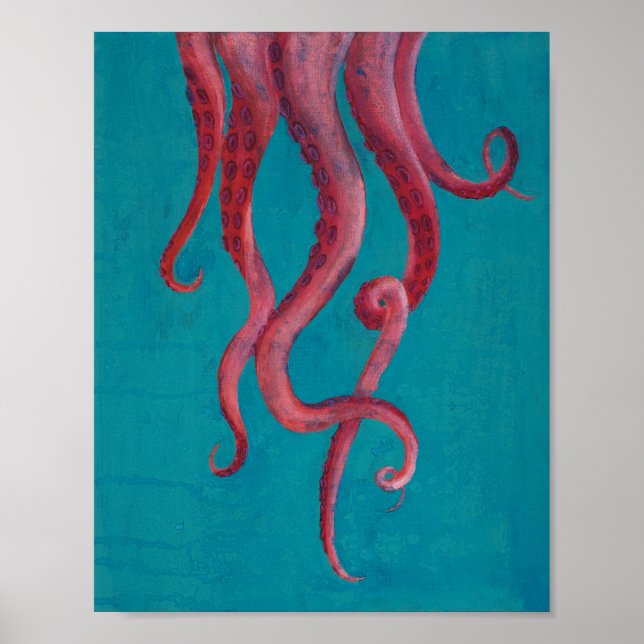 Pink Octopus Tentacles Akryllisches Malplakat Poster (Vorne)