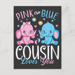 Pink oder Blau Cousin liebt dich Elefant Baby Postkarte
