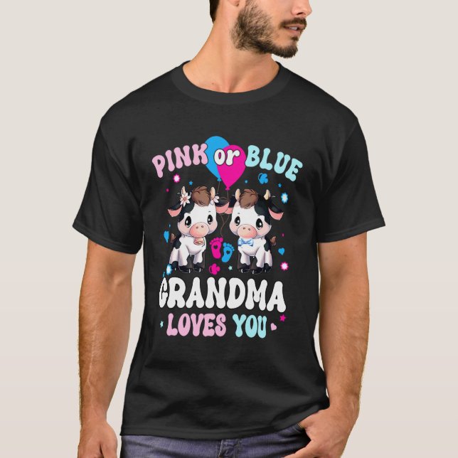 Pink oder Blau Oma liebt dich Kuh Geschlecht Enthü T-Shirt (Vorderseite)