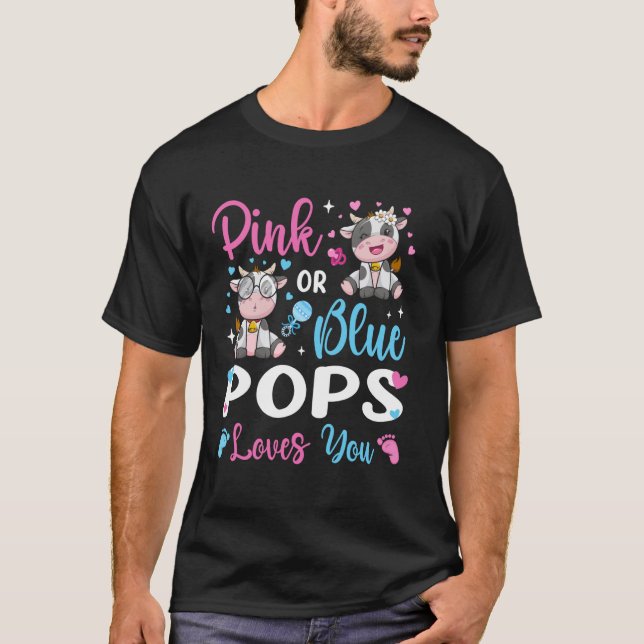 Pink oder Blue Pops Liebt Dich Kuh Baby Geschlecht T-Shirt (Vorderseite)