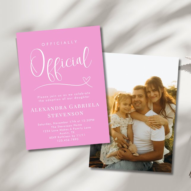 Pink Officially Official Adoption Day Party Photo Einladung (Von Creator hochgeladen)