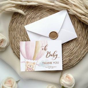 Pink Oh Baby Script Bear in Hot Air Ballon Dusche Dankeskarte