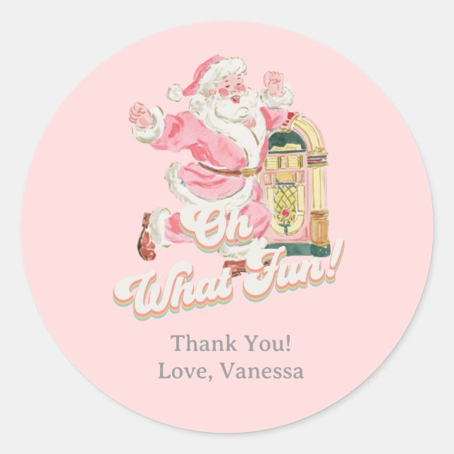 Pink Oh, was Fun Retro Groovy Santa Vielen Dank Runder Aufkleber (Vorderseite)