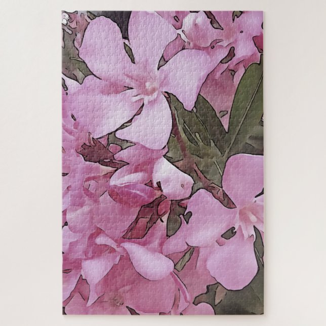 Pink Oleander Rose Laurel Schwarze Kontur Kunst Puzzle (Vertikal)