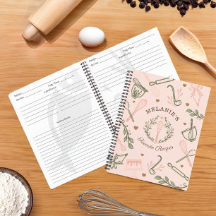 Pink & Olive Green Baking & Cooking Utensil Recipe Notizbuch