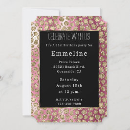 Pink Ombre Black Glam Glitzer Leopard Einladung