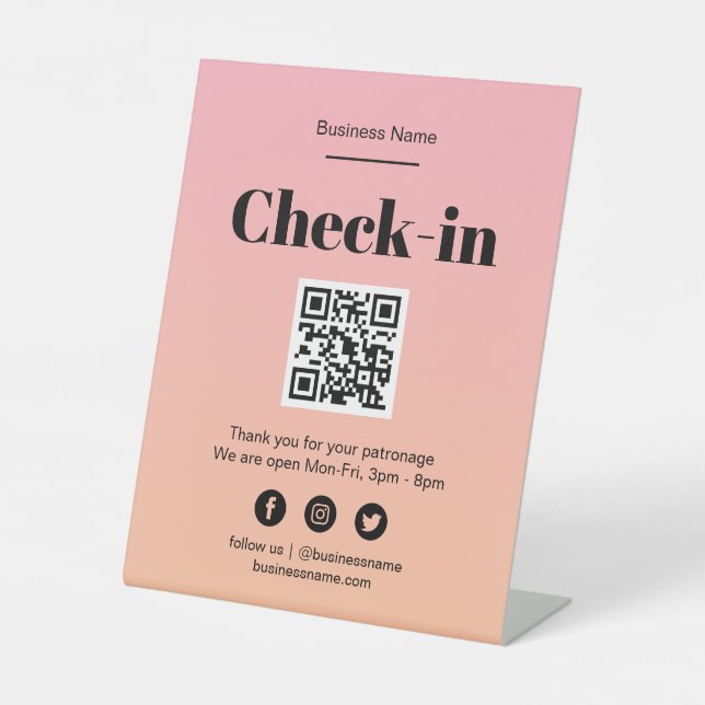 Pink Ombre Business Covid QR Code Karo-In-Zeichen Sockelschild (Vorderseite)