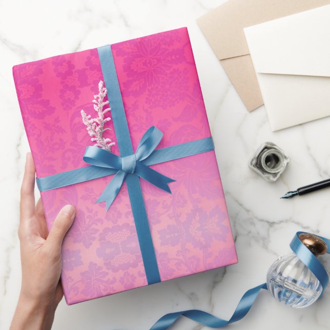 Pink Ombre Damask Geschenkpapier (Schenken)