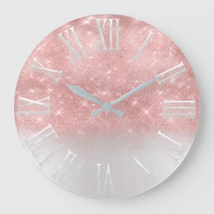 Pink Ombre Glitter effect White Spark Princess Große Wanduhr