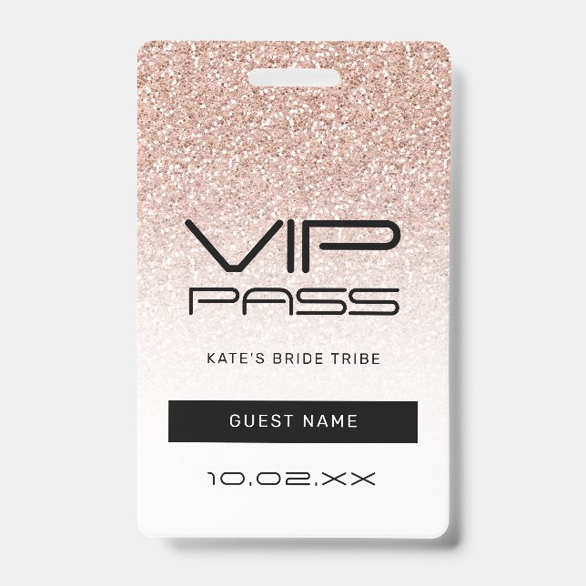 Pink Ombre Glitzer Bachelorette VIP Pass Lanyard Ausweis (Front)
