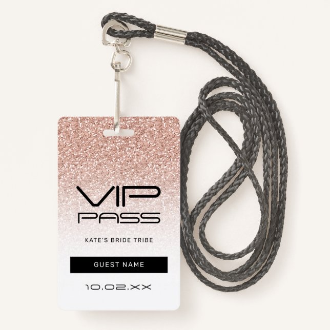 Pink Ombre Glitzer Bachelorette VIP Pass Lanyard Ausweis (Vorderseite mit Schlüsselband)