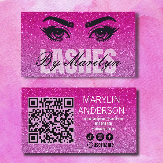 Pink Ombre Glitzer Lash Techniker Scann QR Code Visitenkarte (Von Creator hochgeladen)