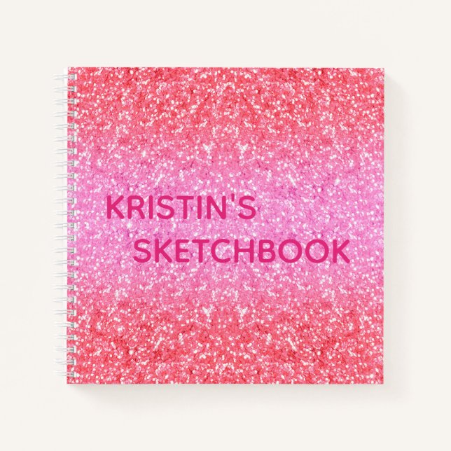 Pink Ombre Glitzer Monogram Sketchbook Notizbuch (Vorderseite)