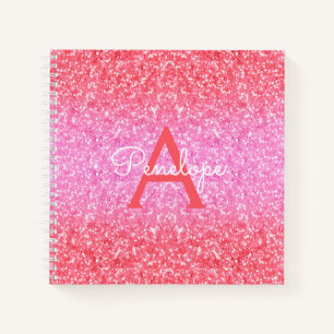 Pink Ombre Glitzer und Monogram Sketchbook Notizbuch