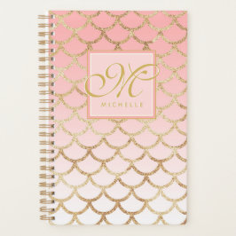 Pink Ombre Gold Mermaid & Script Monogram Planer
