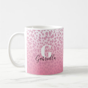 Pink Ombre Leopard Muster Custom Monogram & Name Kaffeetasse