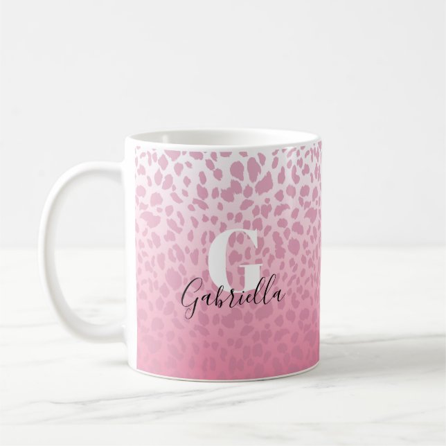 Pink Ombre Leopard Muster Custom Monogram & Name Kaffeetasse (Links)