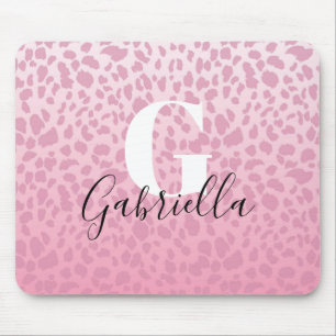 Pink Ombre Leopard Muster Custom Monogram & Name Mousepad