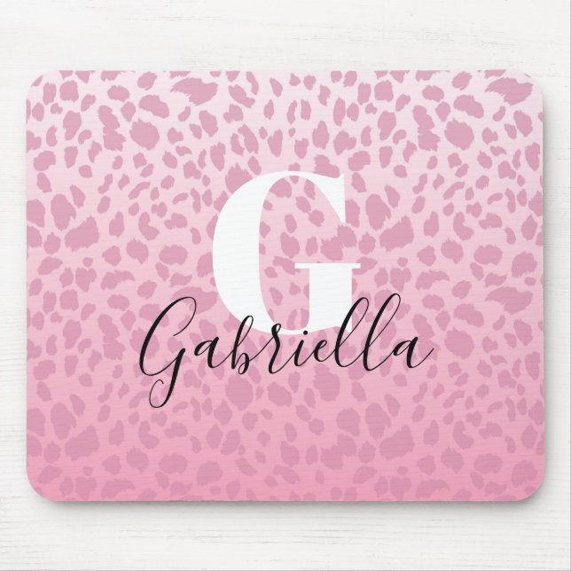 Pink Ombre Leopard Muster Custom Monogram & Name Mousepad (Vorne)