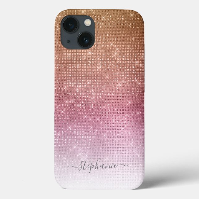 Pink Ombre Sparkle Glitzer Girly Glam Monogram Case-Mate iPhone Hülle (Rückseite)