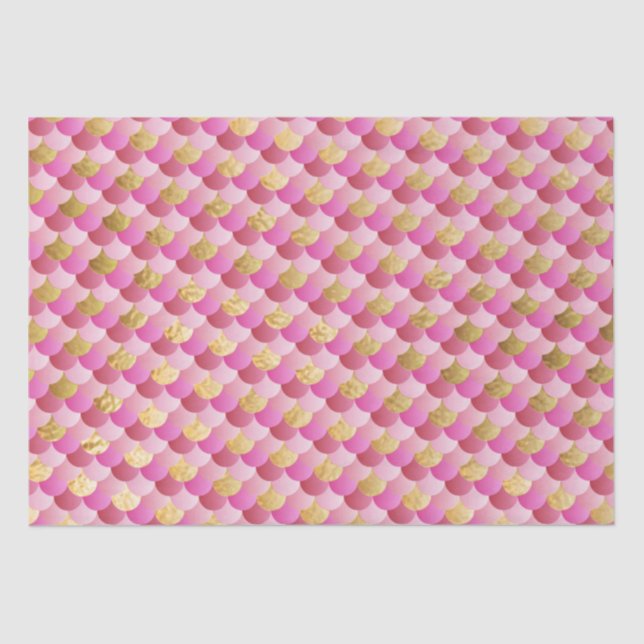Pink Ombre und Gold Foil Shimmer Mermaid Scales Seidenpapier (Vorderseite)