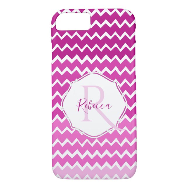 Pink Ombre Zickzack Personalisiert iPhone Case (Rückseite)
