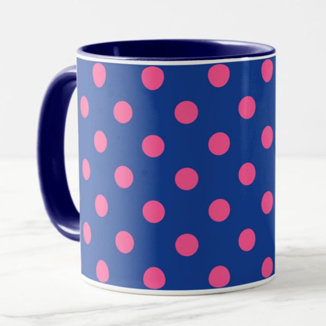 Pink On Blue Polka Dots Pattern Design Tasse (Von Creator hochgeladen)