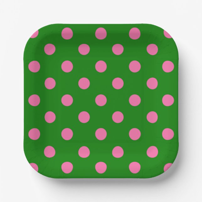 Pink On Green Polka Dots Pattern Design  Pappteller (Vorderseite)