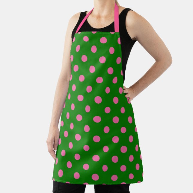 Pink On Green Polka Dots Pattern Design  Schürze (Von Creator hochgeladen)