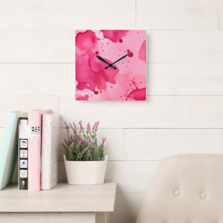 Pink on Pink Abstract Quadratische Wanduhr