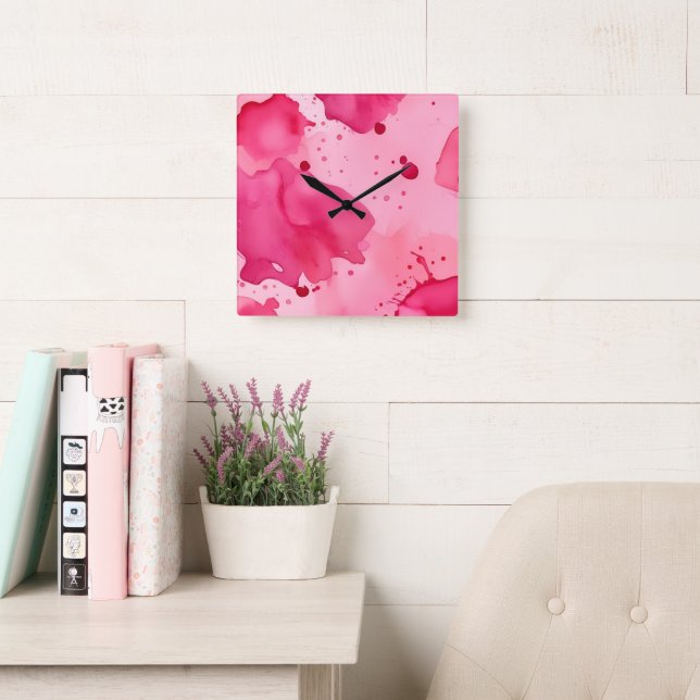 Pink on Pink Abstract Quadratische Wanduhr (Lesesaal)
