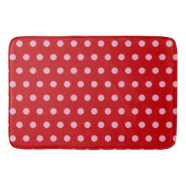 Pink on Red Polka Dots Badematte