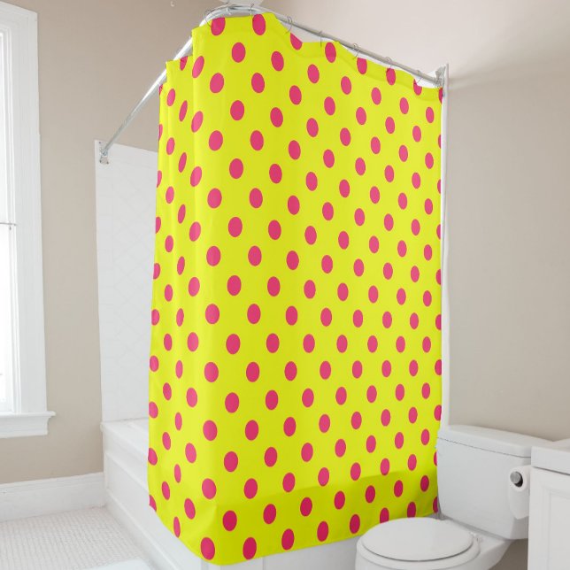 Pink On Yellow Polka Dots Pattern Design  Duschvorhang (Von Creator hochgeladen)