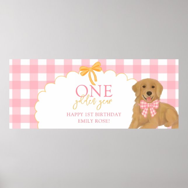 Pink One Golden Year Retriever Puppy 1st Birthday Poster (Vorne)