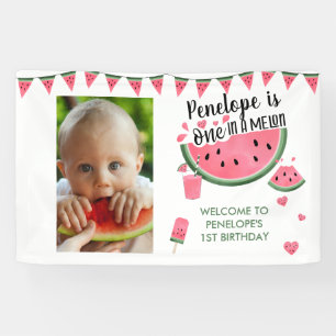 Pink One in A Melon Foto Girl's 1. Geburtstag Banner