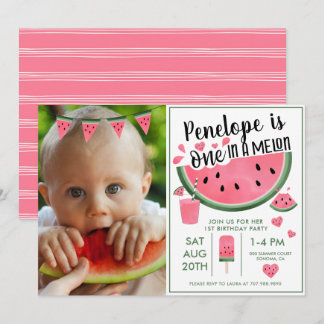 Pink One in A Melon Foto Girl's 1. Geburtstag Einladung