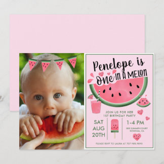 Pink One in A Melon Foto Girl's 1. Geburtstag Einladung