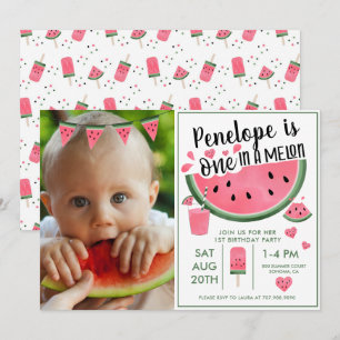 Pink One in A Melon Foto Girl's 1. Geburtstag Einladung
