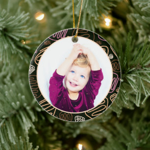 Pink One Line Art Frohe Weihnachten Familie Foto Keramik Ornament