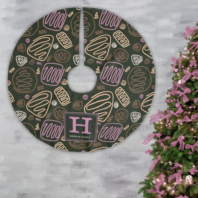 Pink One Line Artistic Zeichnend Muster Monogram Polyester Weihnachtsbaumdecke (Von Creator hochgeladen)