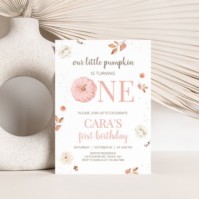 Pink One Little Pumpkin Birthday Party Einladung (Pink Little Pumpkin First Birthday Party Invitation)