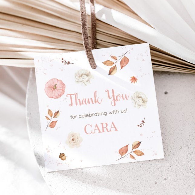 Pink One Little Pumpkin Birthday Party Square Geschenkanhänger (Pink Little Pumpkin First Birthday Party Square Favor Tags)