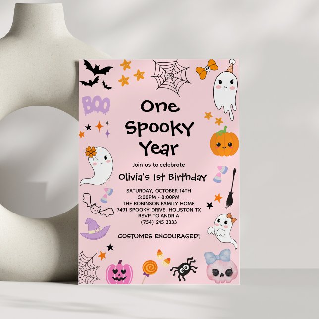 Pink One Spookoky Year Ghost Halloween 1. Geburtst Einladung (Pink One Spooky Year Ghost Halloween 1st Birthday Invitation )