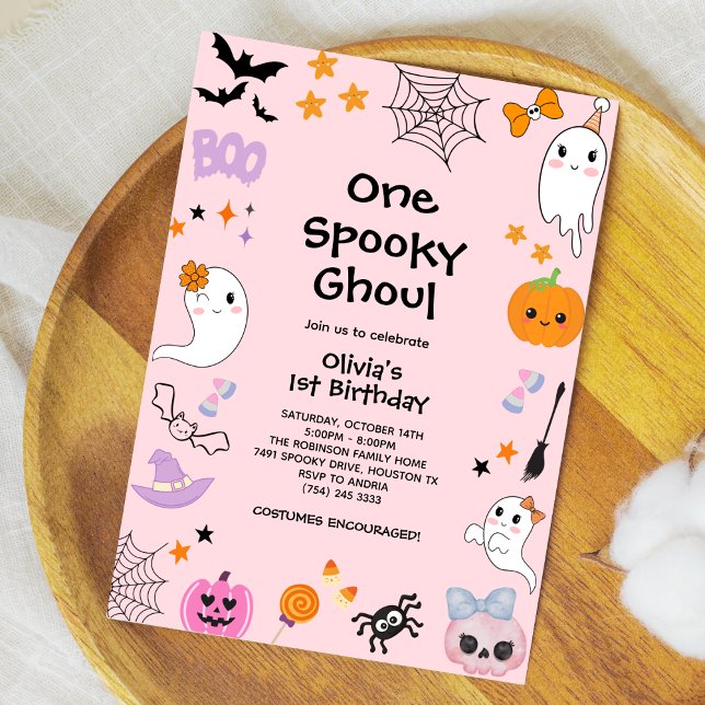 Pink One Spooky Ghoul Ghost Halloween 1. Geburtsta Einladung (Pink One Spooky Ghoul Cute Ghost Halloween 1st Birthday Invitation )