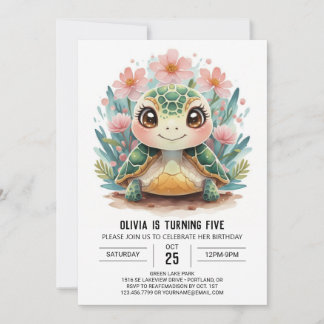Pink Online Turtle Girl Geburtstag Einladung