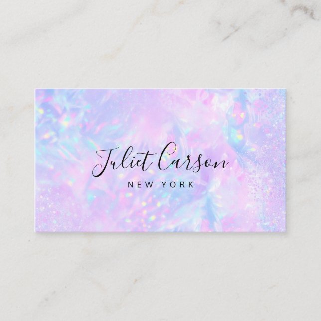 Pink Opal Holographic Glitter Business Card Visitenkarte (Vorderseite)