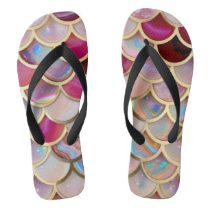Pink Opal Iridescent Mermaid Scales Flip Flops
