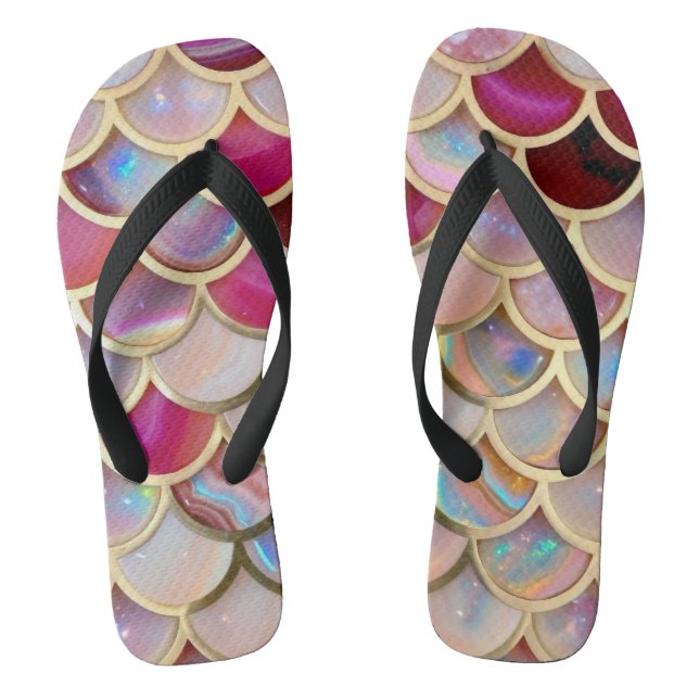 Pink Opal Iridescent Mermaid Scales Flip Flops (Fußbett)