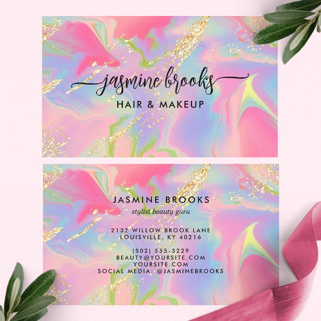 Pink Opal Watercolor Gold Glitzer Visitenkarte (Von Creator hochgeladen)